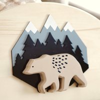 Outdoor Mountain Bear Nursery Name Sign | Hardwood | 3D Carving | Personalized Sign