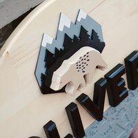 Outdoor Mountain Bear Nursery Name Sign | Hardwood | 3D Carving | Personalized Sign