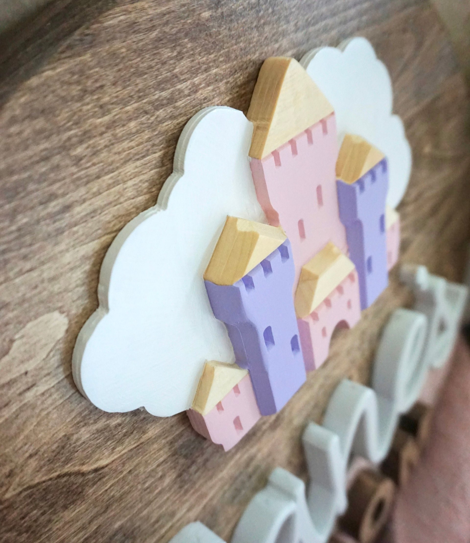 Princess Castle Nursery Name Sign | Hardwood | 3D Carving | Personalized Sign