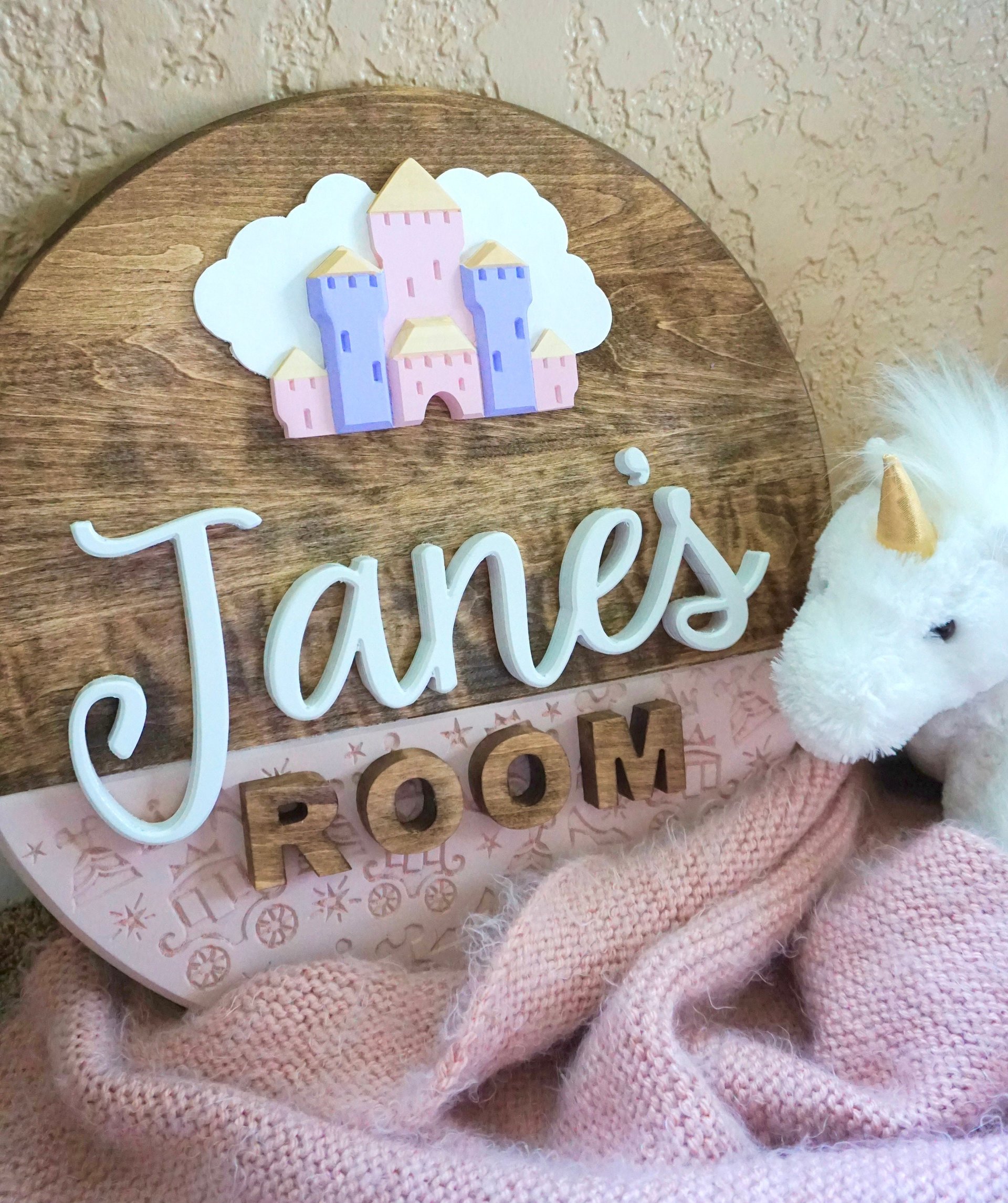 Princess Castle Nursery Name Sign | Hardwood | 3D Carving | Personalized Sign