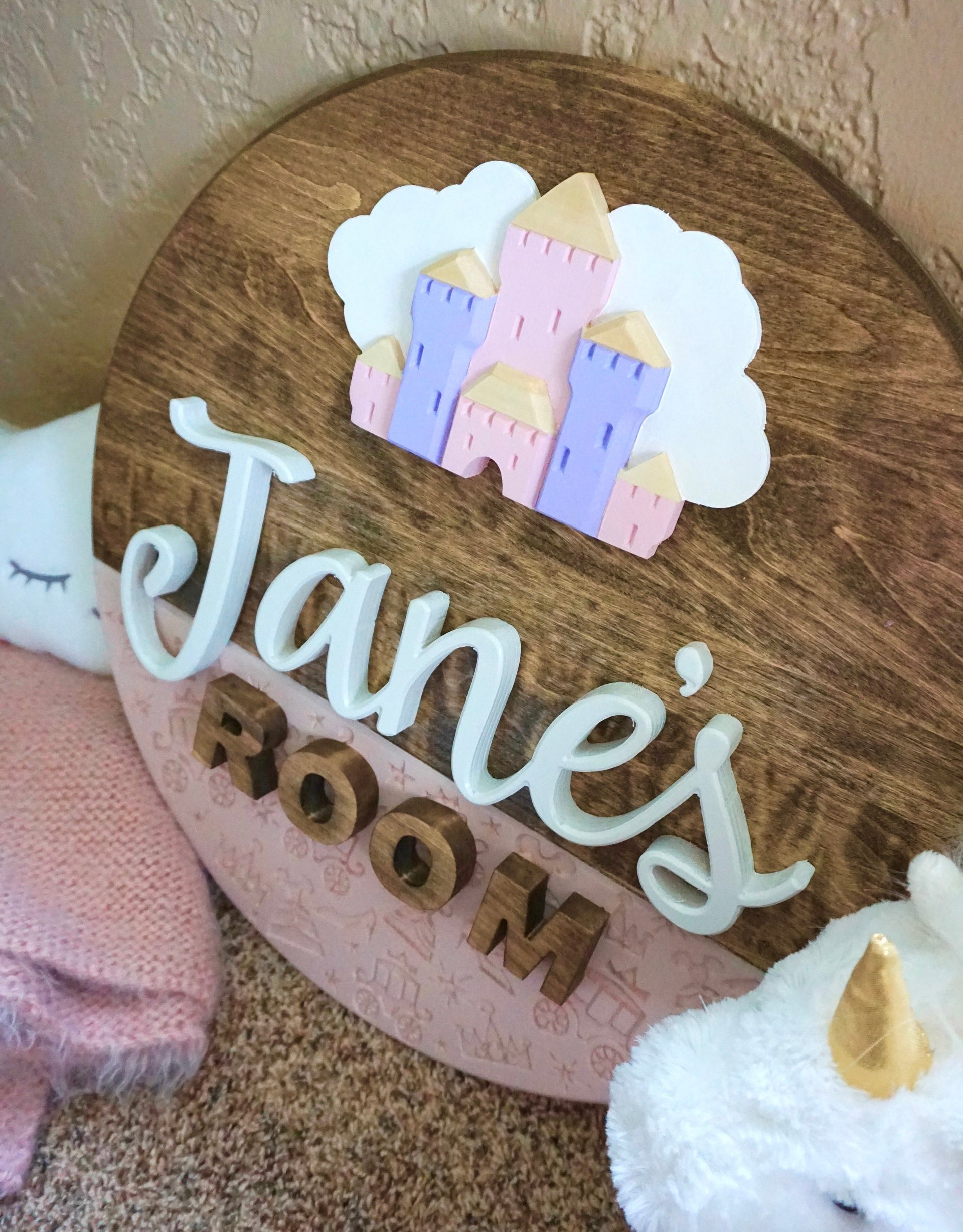 Princess Castle Nursery Name Sign | Hardwood | 3D Carving | Personalized Sign