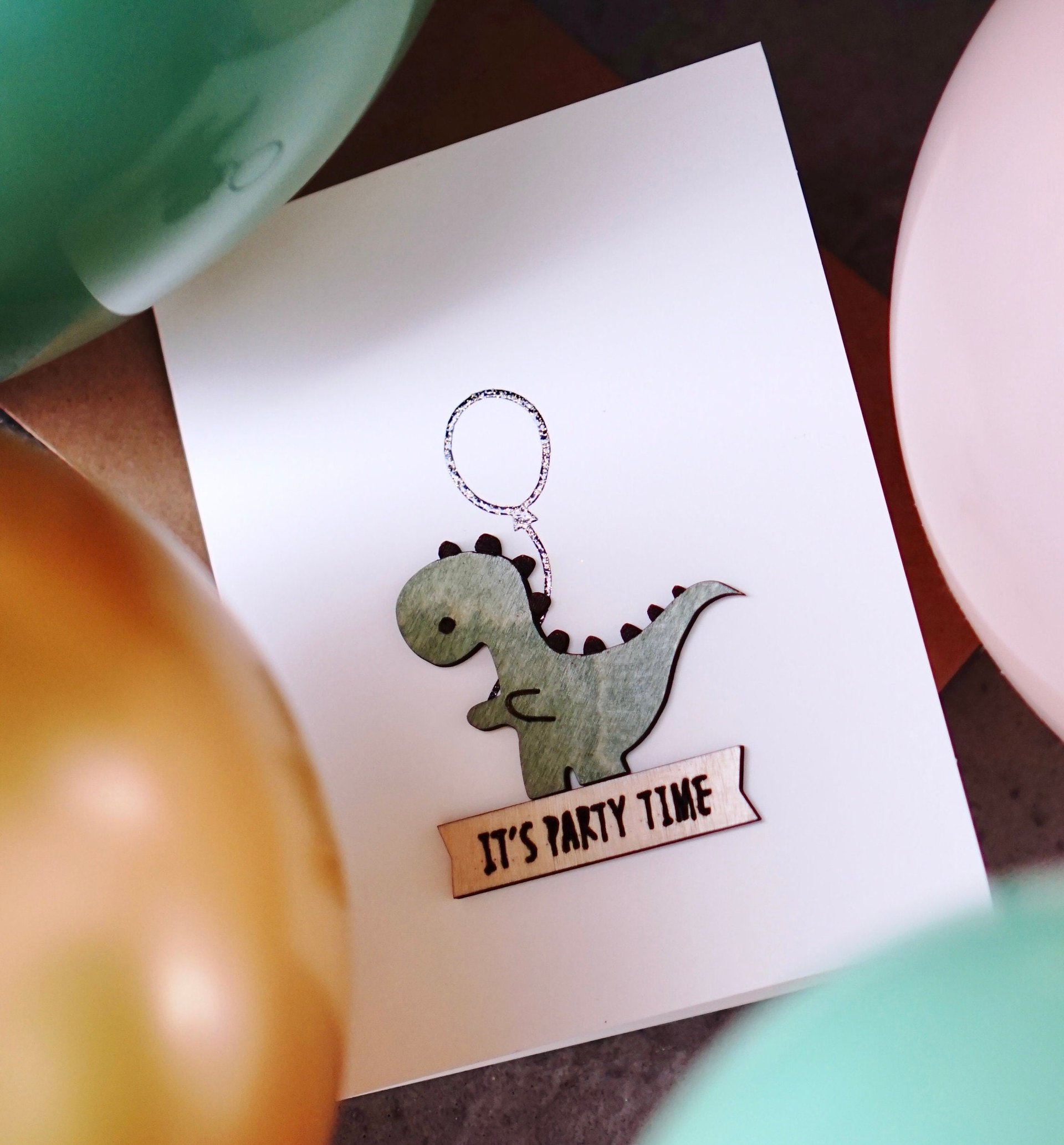 Cute Dinosaur Greeting Card | Handmade card | Birthday card | Kid's Birthday | Wood card