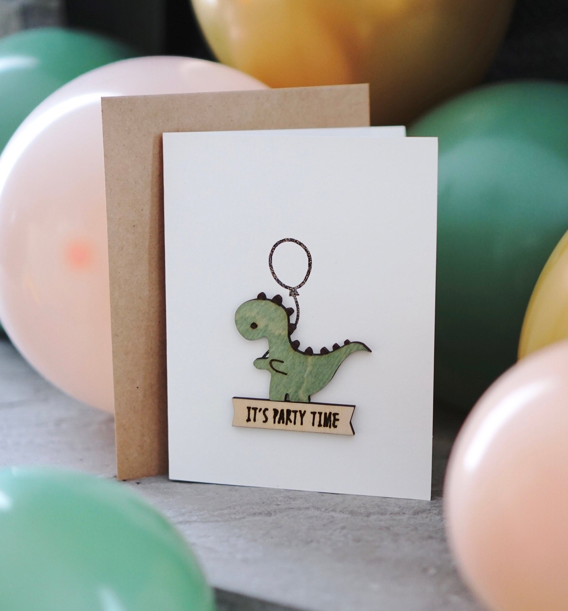 Cute Dinosaur Greeting Card | Handmade card | Birthday card | Kid's Birthday | Wood card