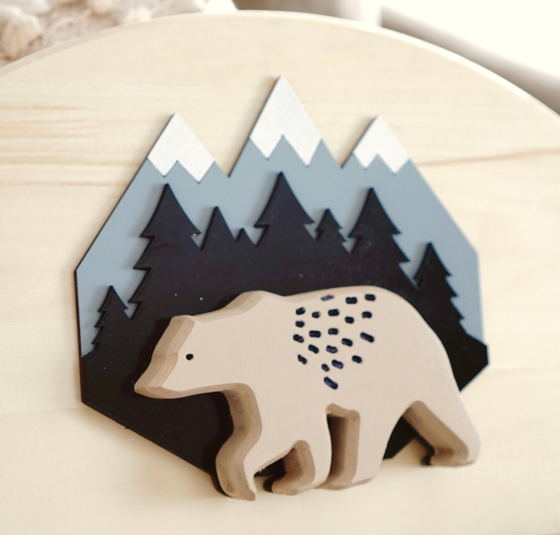 Outdoor Mountain Bear Nursery Name Sign | Hardwood | 3D Carving | Personalized Sign