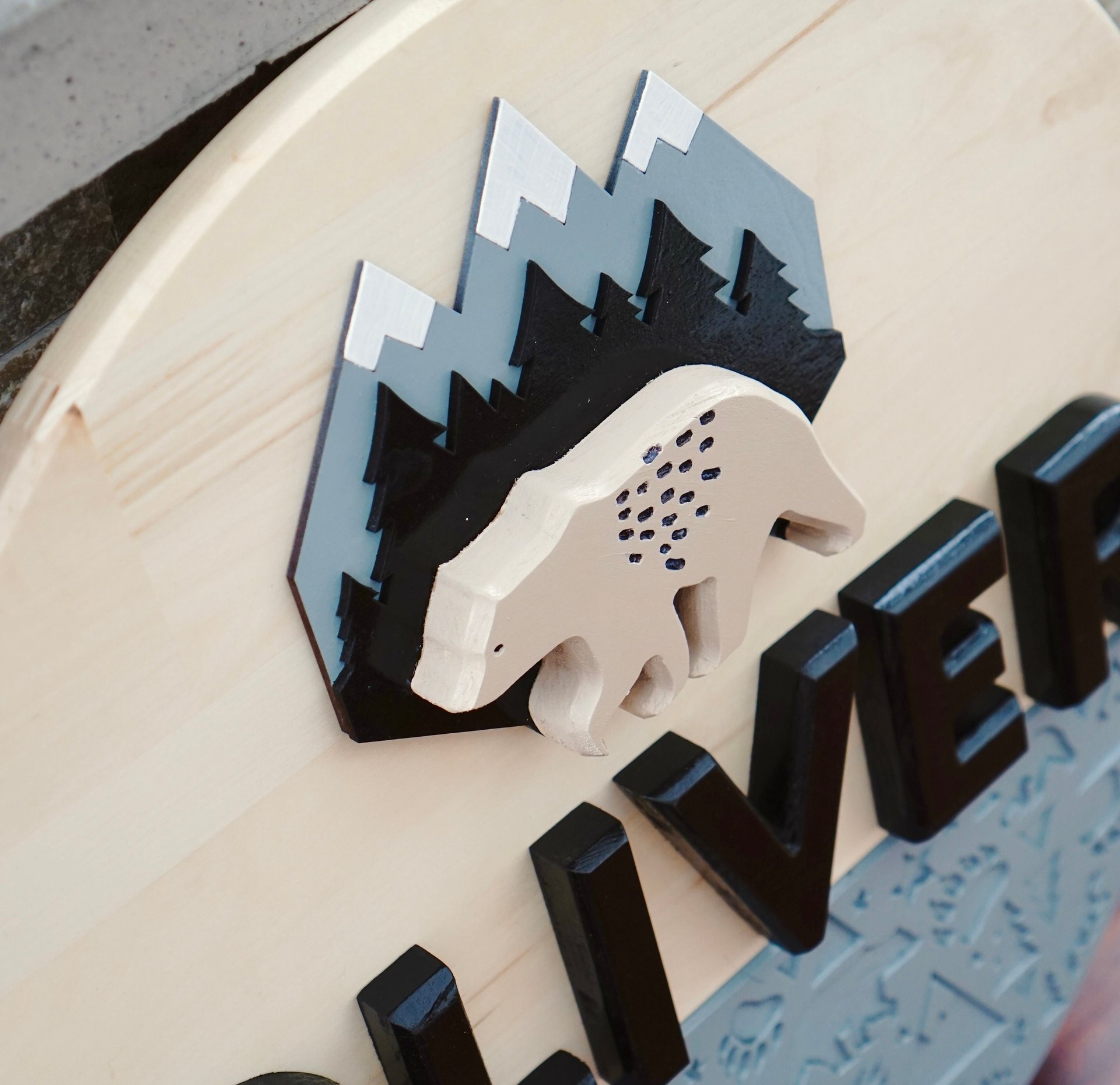 Outdoor Mountain Bear Nursery Name Sign | Hardwood | 3D Carving | Personalized Sign
