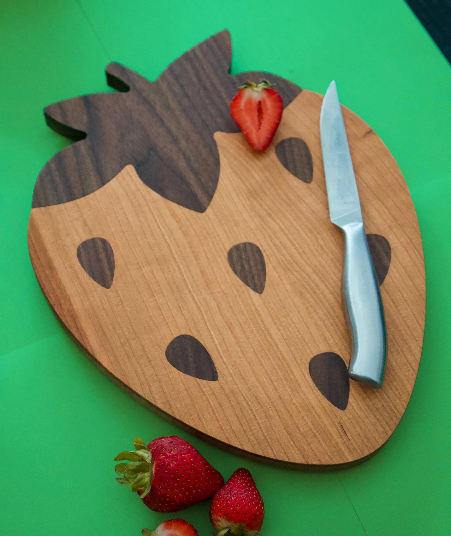 Strawberry Inlay Cutting Board | Cherry and walnut wood