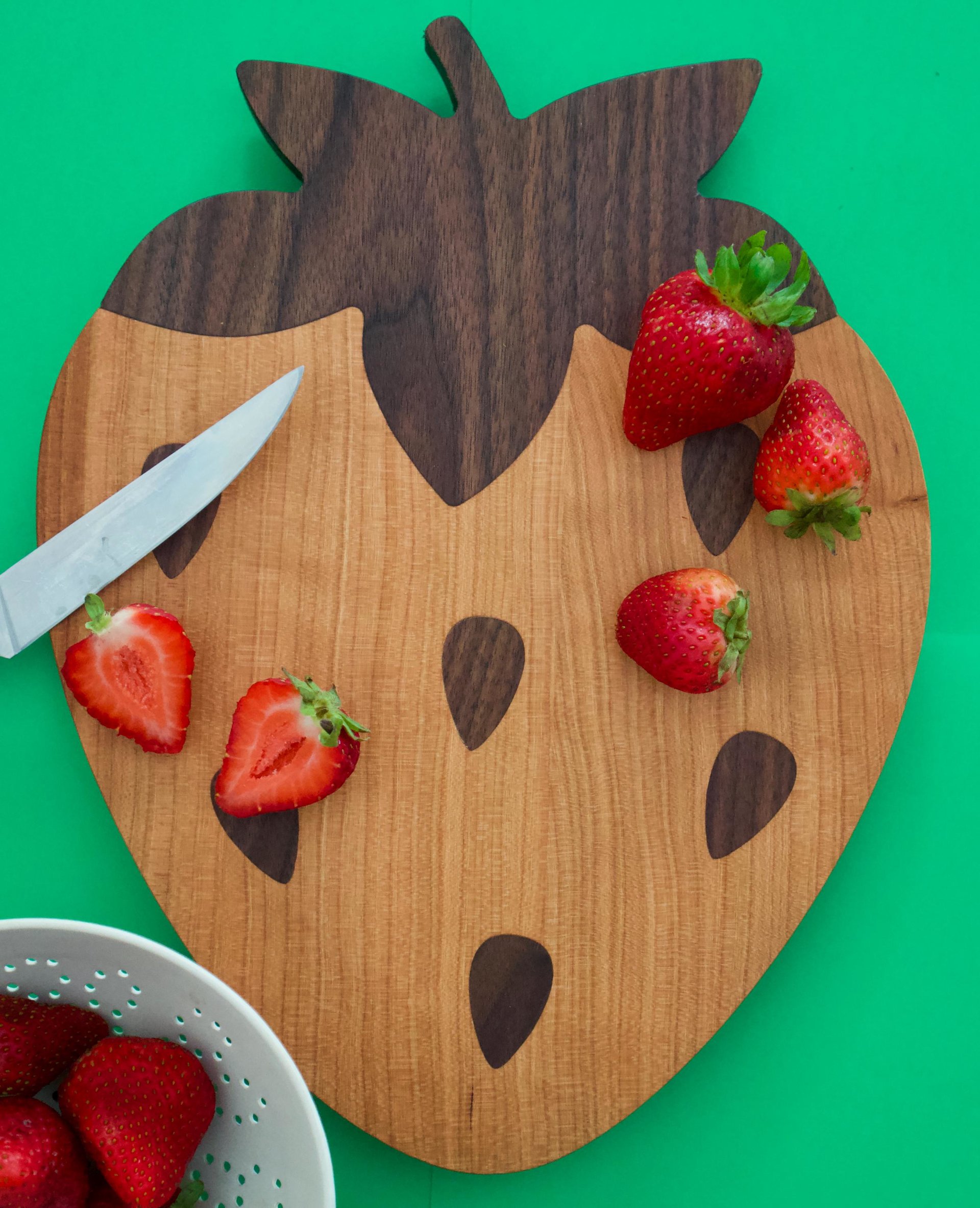 Strawberry Inlay Cutting Board | Cherry and walnut wood