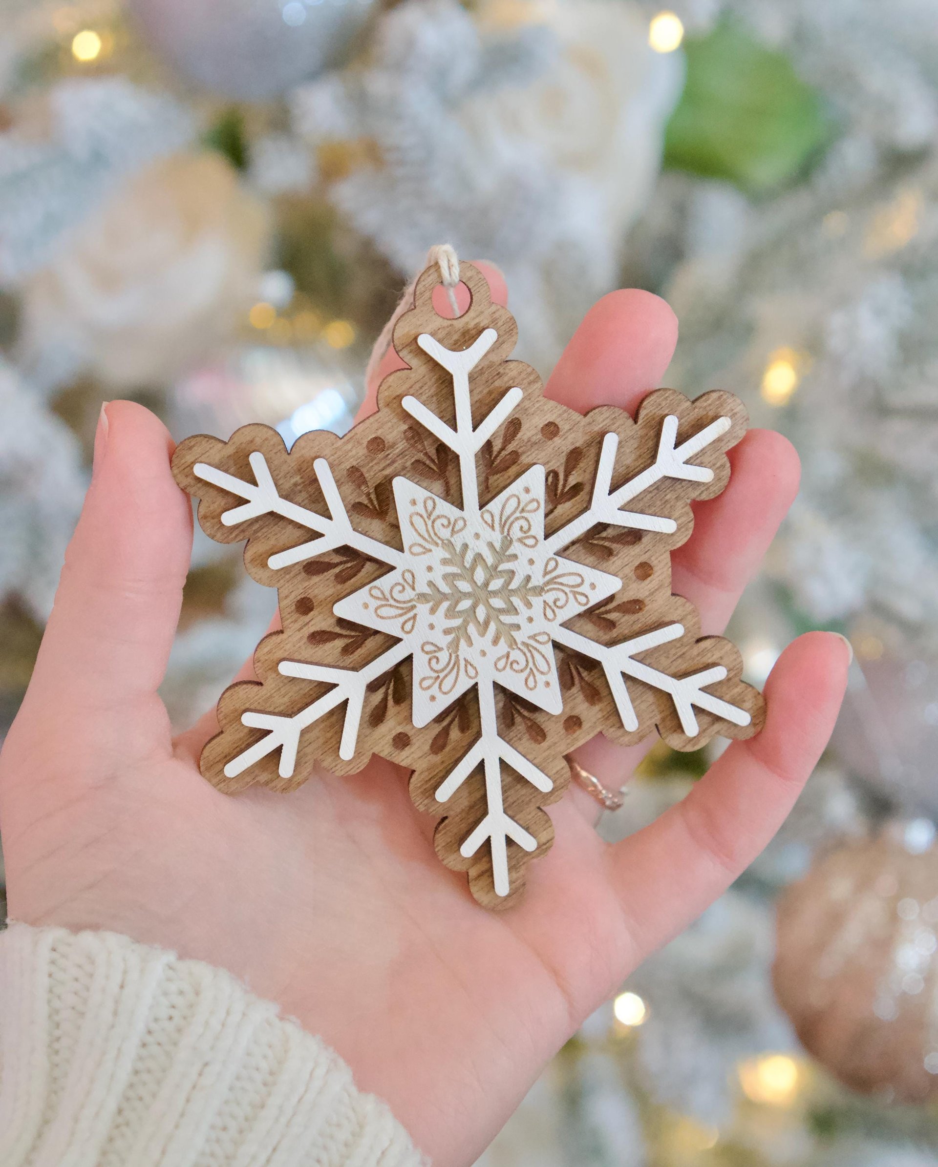Wooden Laser Cut Snowflake Ornament