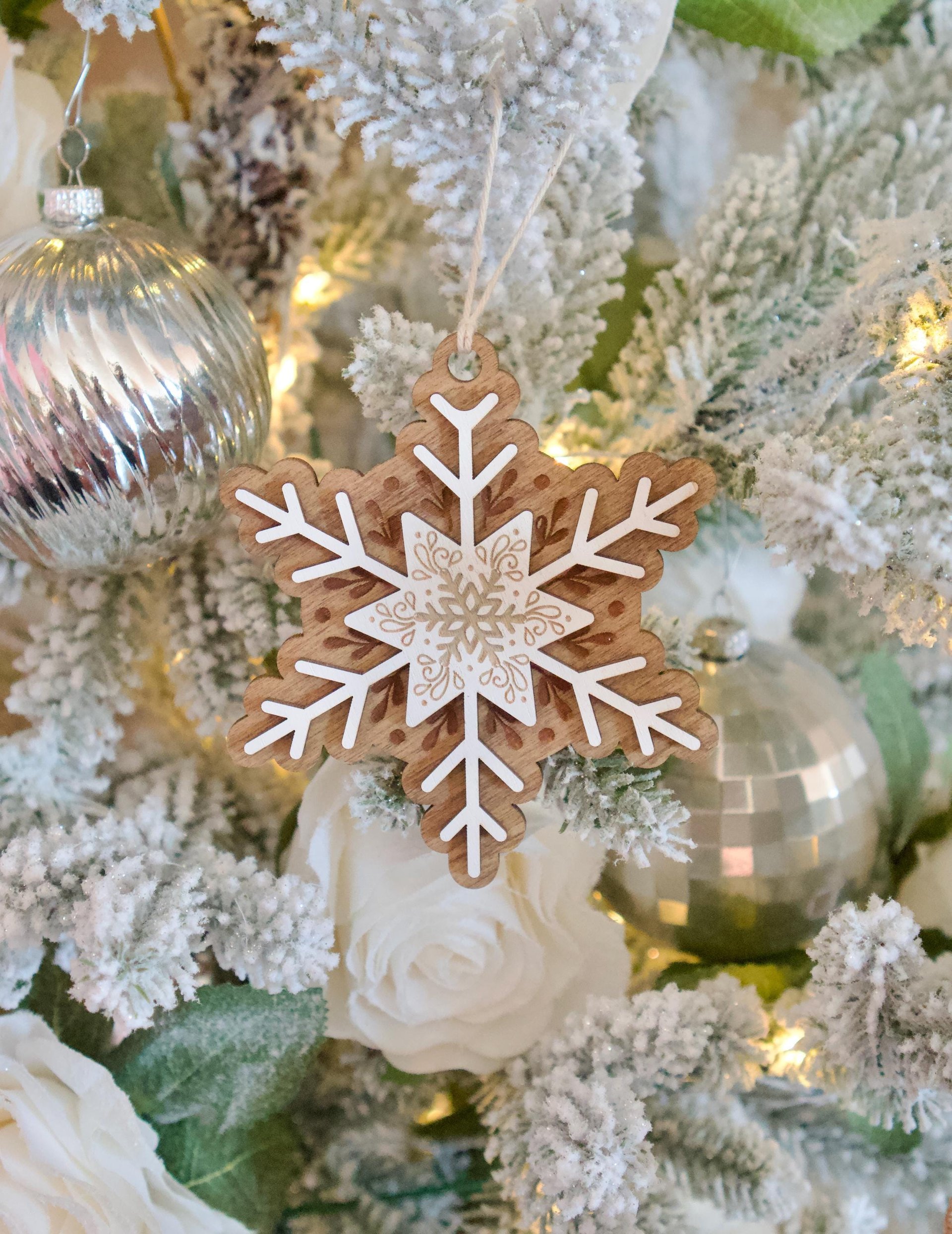 Wooden Laser Cut Snowflake Ornament