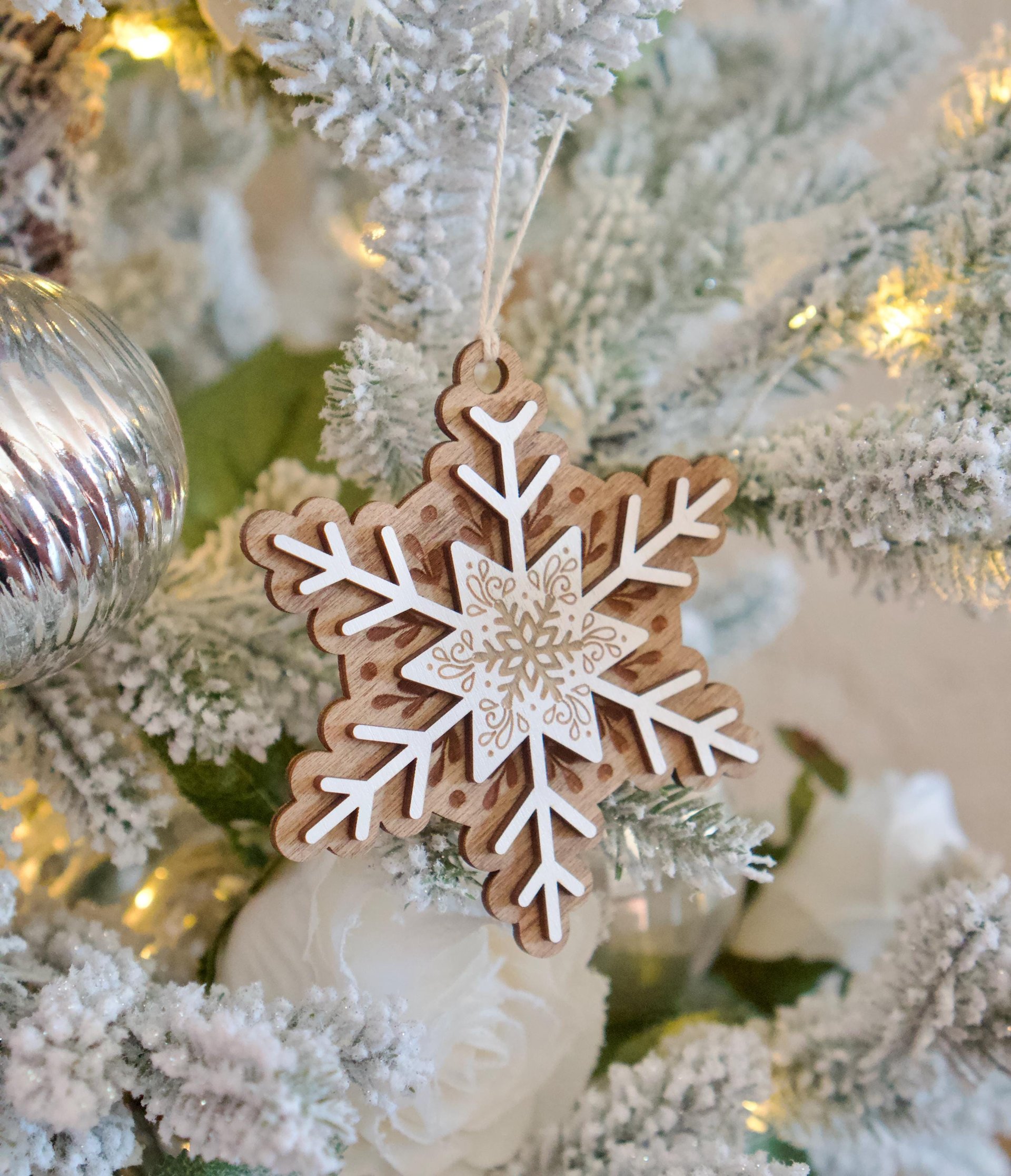 Wooden Laser Cut Snowflake Ornament