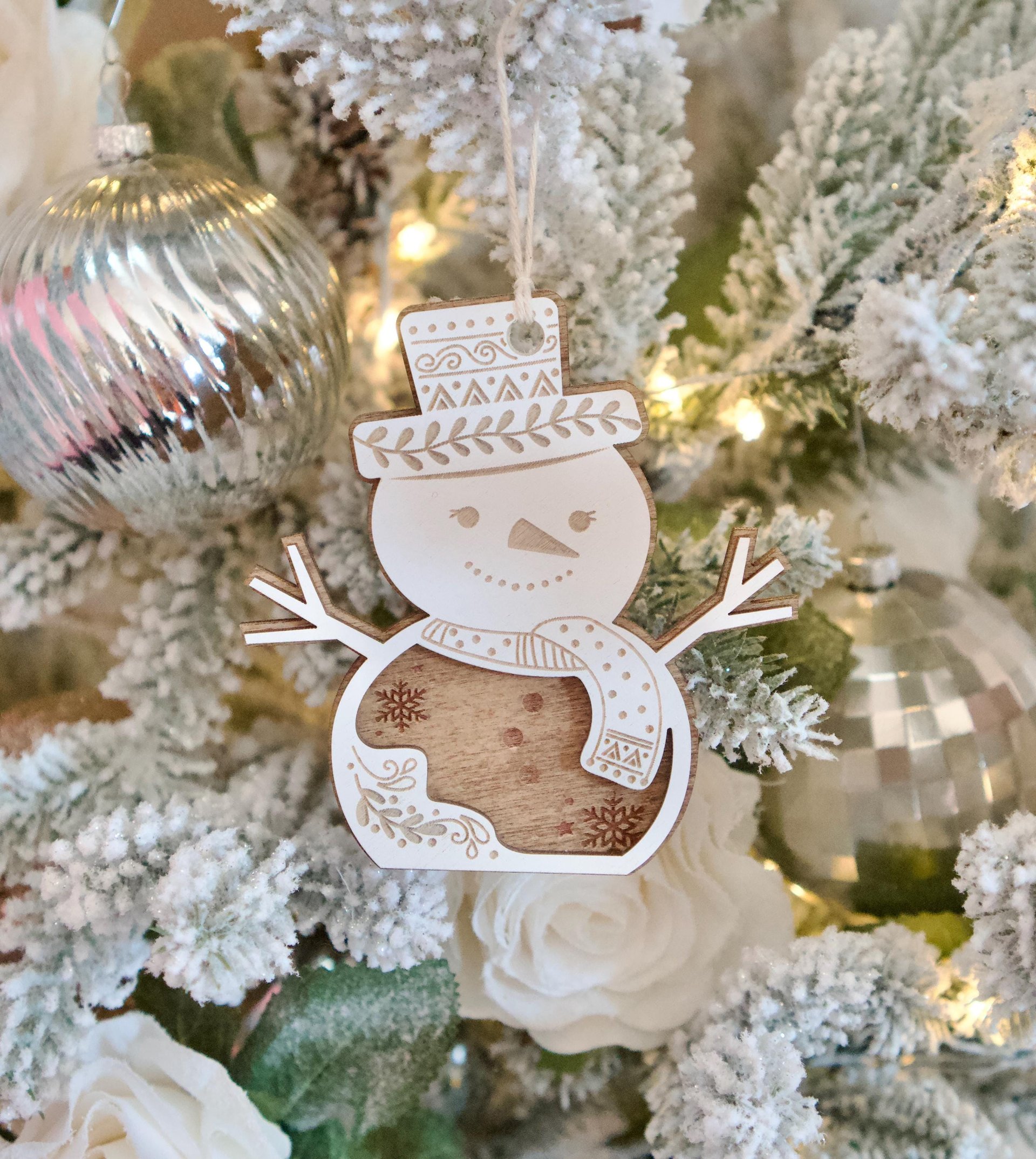 Wooden Laser Cut Snowman Ornament