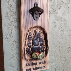 Carved Gnome Magnetic wall mount Bottle Opener | Weathered | Burned